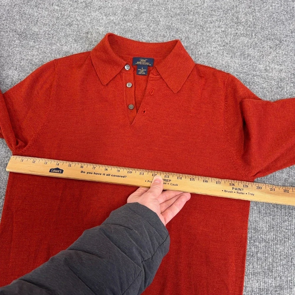 Brooks Brothers 346 Polo Sweater Mens S Orange‎ Collared Merino Wool Long Sleeve